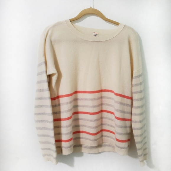 Maison Jules Sweaters - Maison Jules Cashmere Cream Pink Striped Sweater L